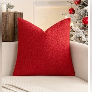 NEW Textured Boucle Throw Pillow Cover Red Holiday Sham 24x24”